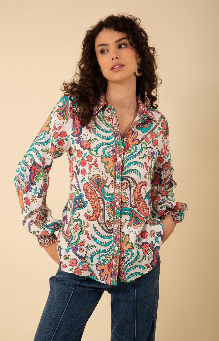 Marley Linen Top, color_ivory