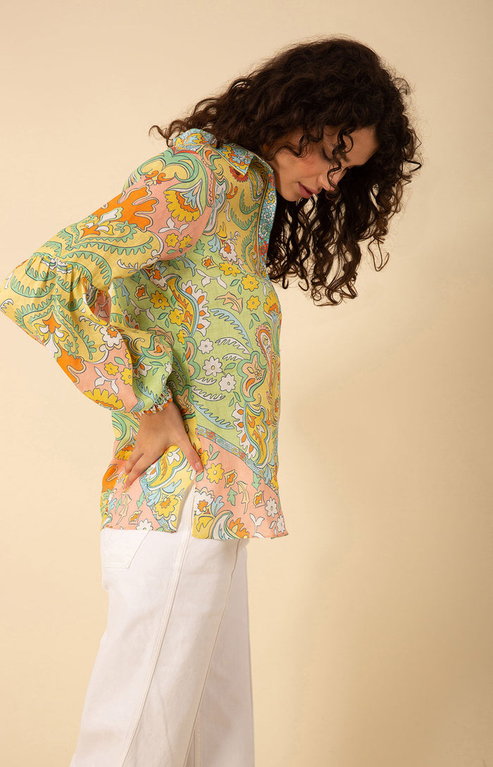 Marley Linen Top, color_green