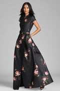 MARTA BLACK FLORAL MIKADO BALL GOWN