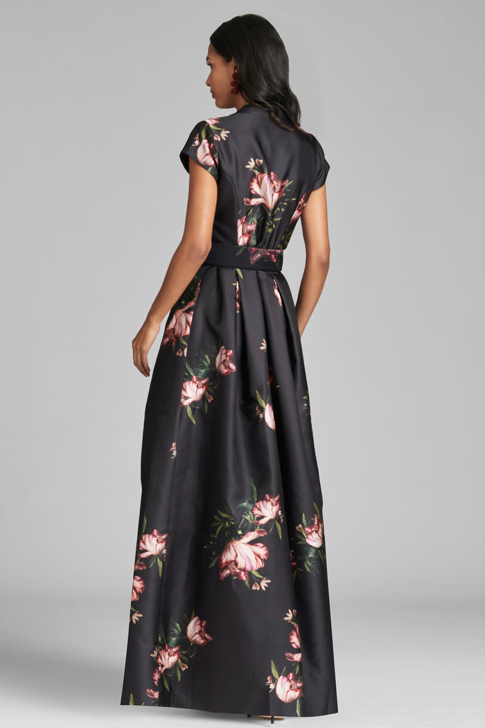 MARTA BLACK FLORAL MIKADO BALL GOWN