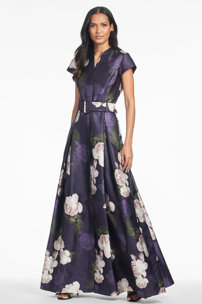 MARTA PURPLE FLORAL MIKADO BALL GOWN