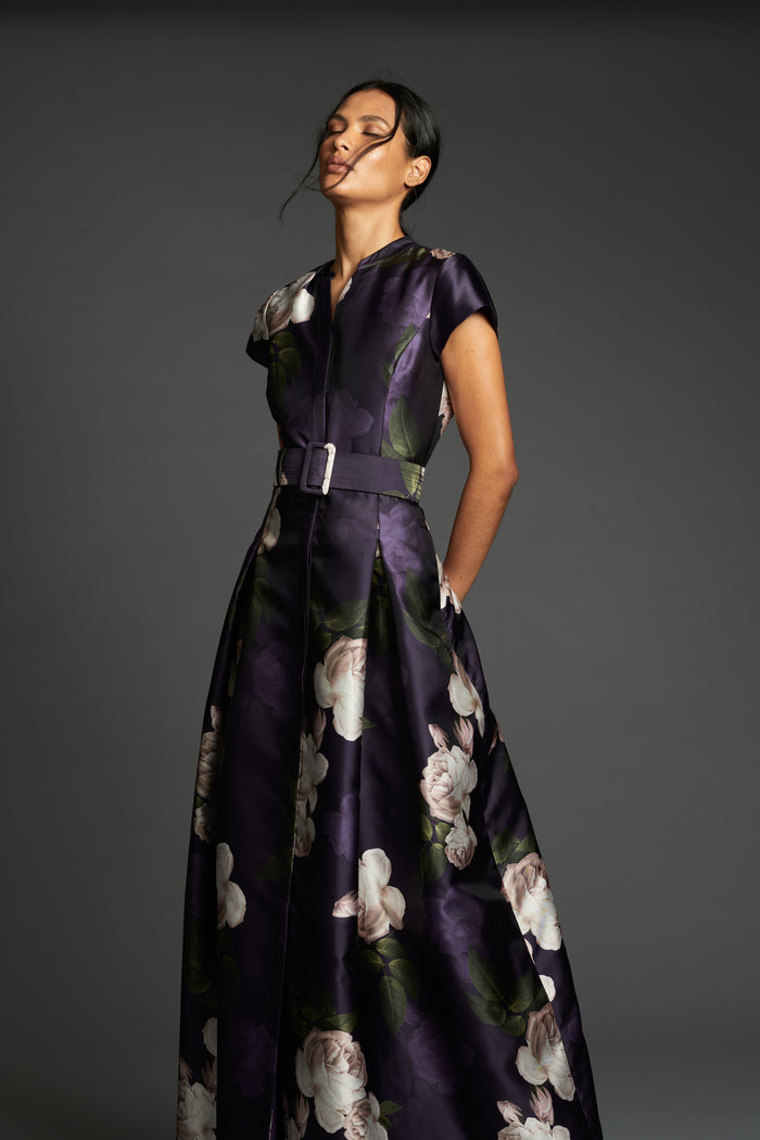 MARTA PURPLE FLORAL MIKADO BALL GOWN