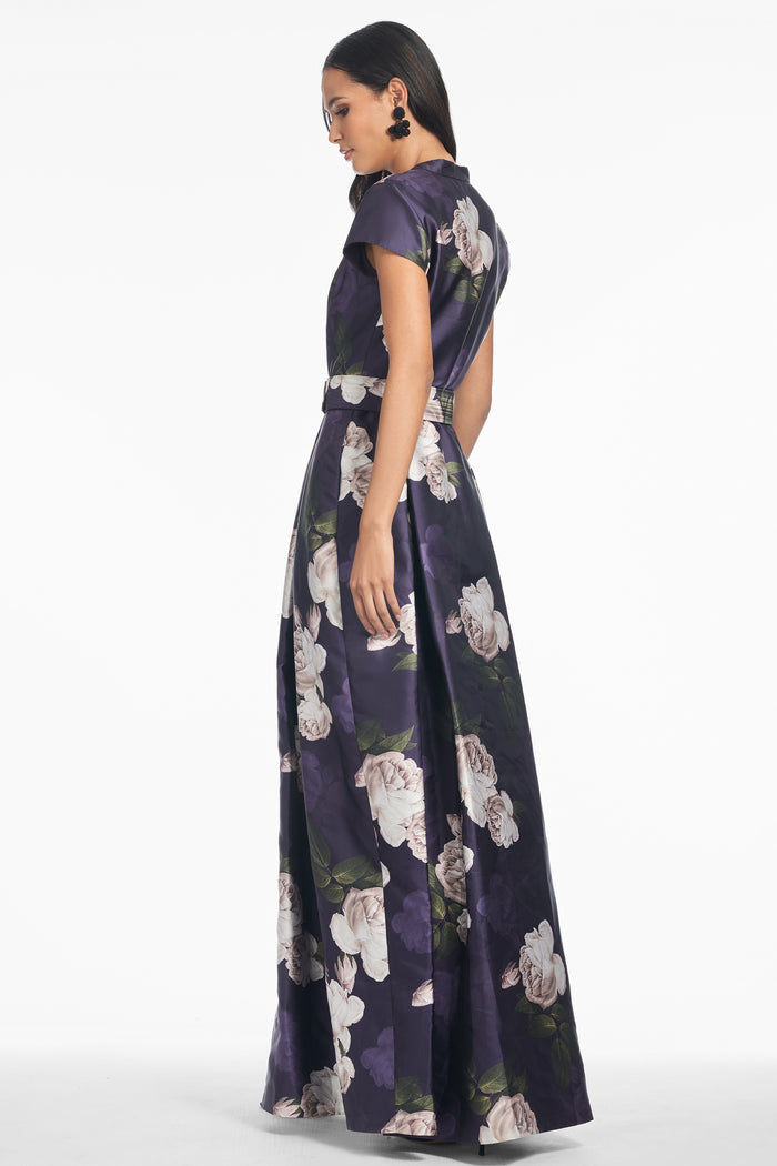 MARTA PURPLE FLORAL MIKADO BALL GOWN