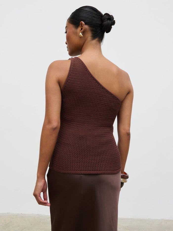 Elle Is 5'3" & Wears Size UK XS|Megan Crochet Flower Knit Top - Brown