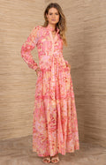 Meghan Chiffon Dress, color-Coral