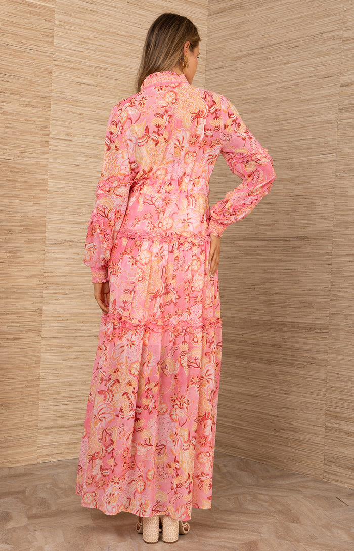 Meghan Chiffon Dress, color-Coral