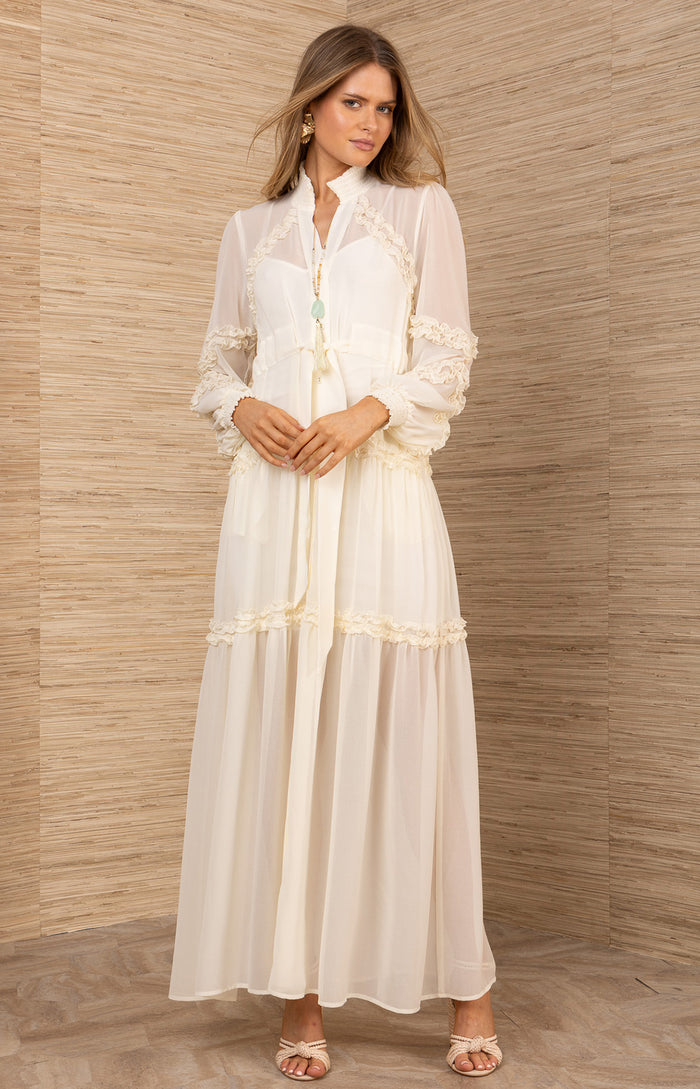 Meghan Chiffon Solid Dress, color-Ivory