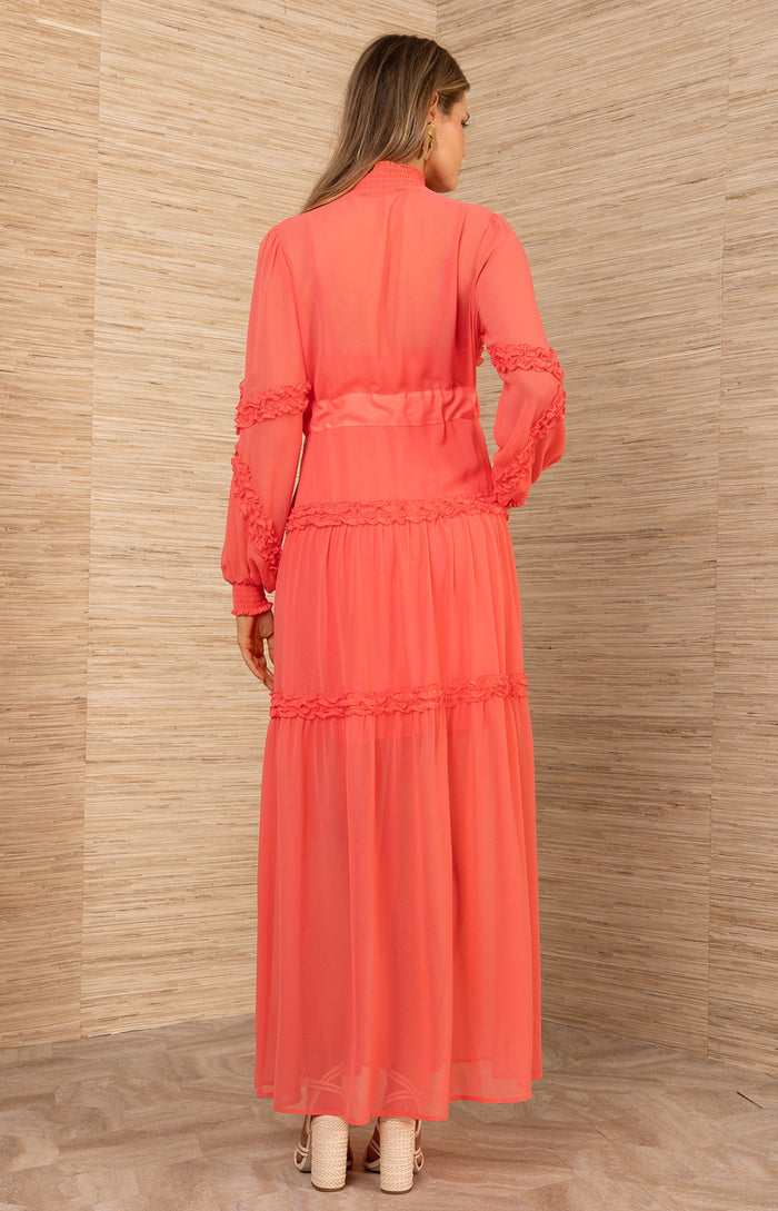 Meghan Chiffon Solid Dress, color-Coral