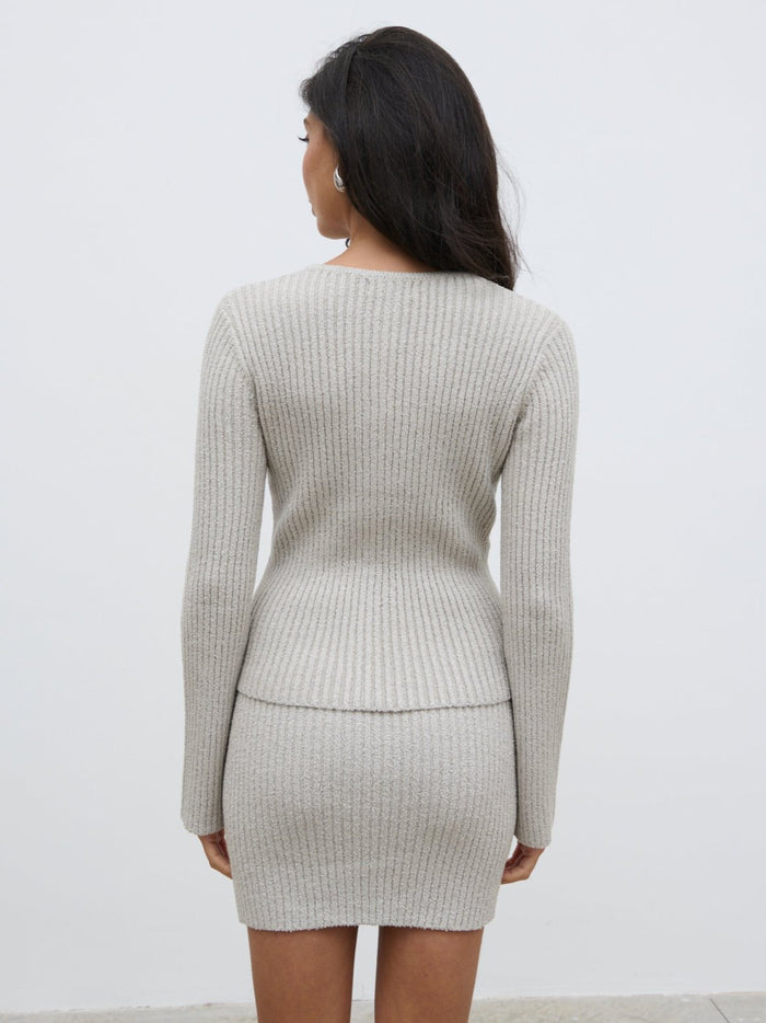 Lygia Is 5'9" & Wears Size UK S|Melissa Fine Tape Knit Cardigan - Taupe
