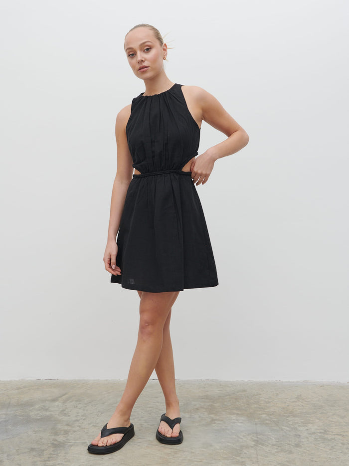 Noor Is 5'8.5" & Wears Size UK 8|Melody Cut Out Mini Dress - Black