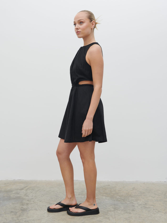 Noor Is 5'8.5" & Wears Size UK 8|Melody Cut Out Mini Dress - Black
