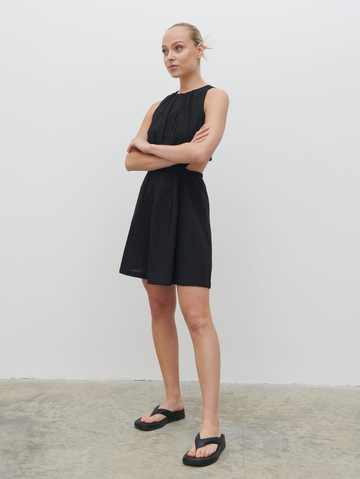Noor Is 5'8.5" & Wears Size UK 8|Melody Cut Out Mini Dress - Black