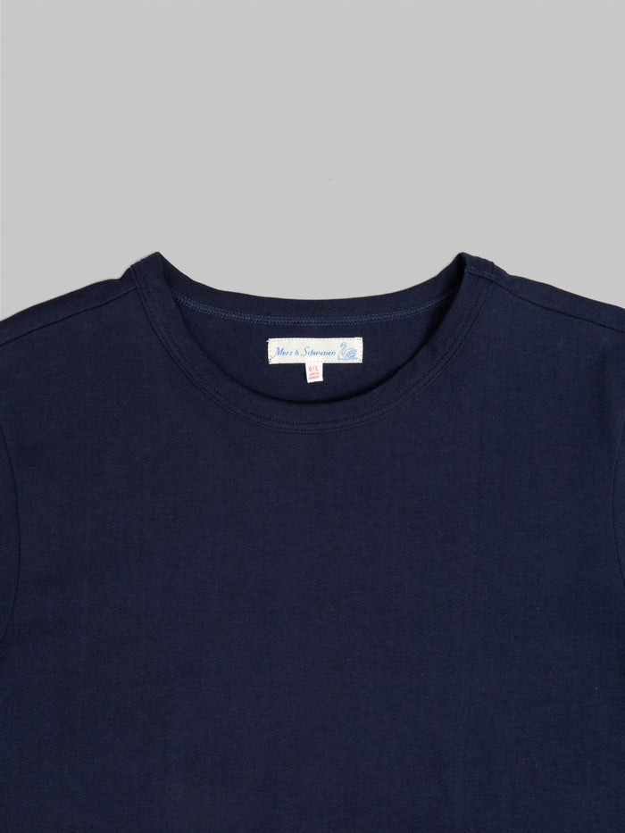Merz b. Schwanen 214 2-Thread Heavyweight 7.2oz Crewneck Loopwheeled Relaxed Fit T-Shirt Ink Blue