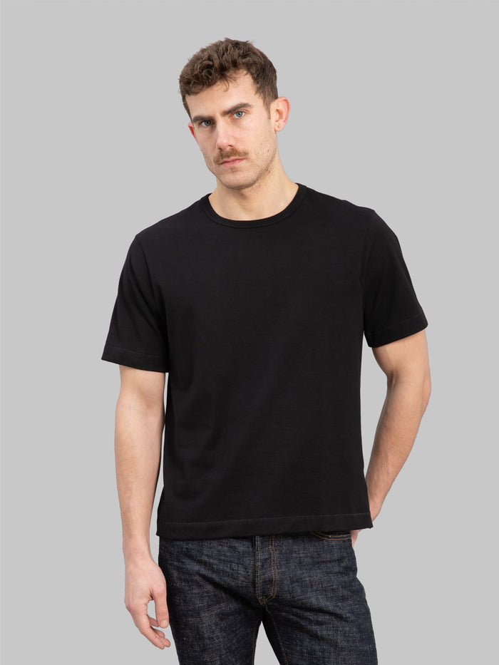 Merz b. Schwanen 2M15C Sturdy Jersey 6.8oz Crewneck Cropped Classic Fit T-Shirt Deep Black - Redcast Heritage Co.