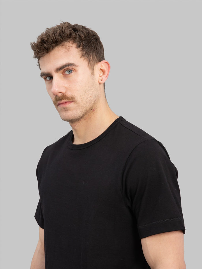 Merz b. Schwanen 2M15C Sturdy Jersey 6.8oz Crewneck Cropped Classic Fit T-Shirt Deep Black - Redcast Heritage Co.