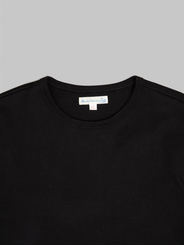 Merz b. Schwanen 2M15C Sturdy Jersey 6.8oz Crewneck Cropped Classic Fit T-Shirt Deep Black - Redcast Heritage Co.