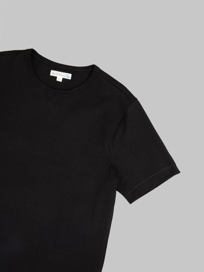 Merz b. Schwanen 2M15C Sturdy Jersey 6.8oz Crewneck Cropped Classic Fit T-Shirt Deep Black - Redcast Heritage Co.