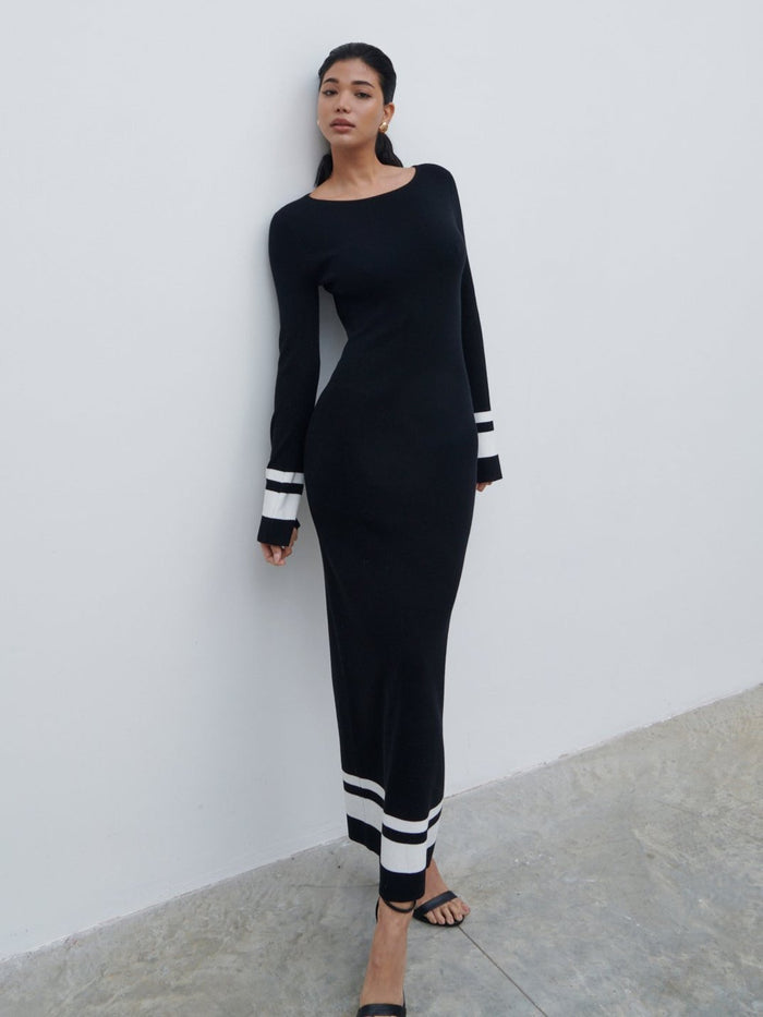 Bianca Is 5'9" & Wears Size UK XS|Milana Midaxi Knit Dress - Black