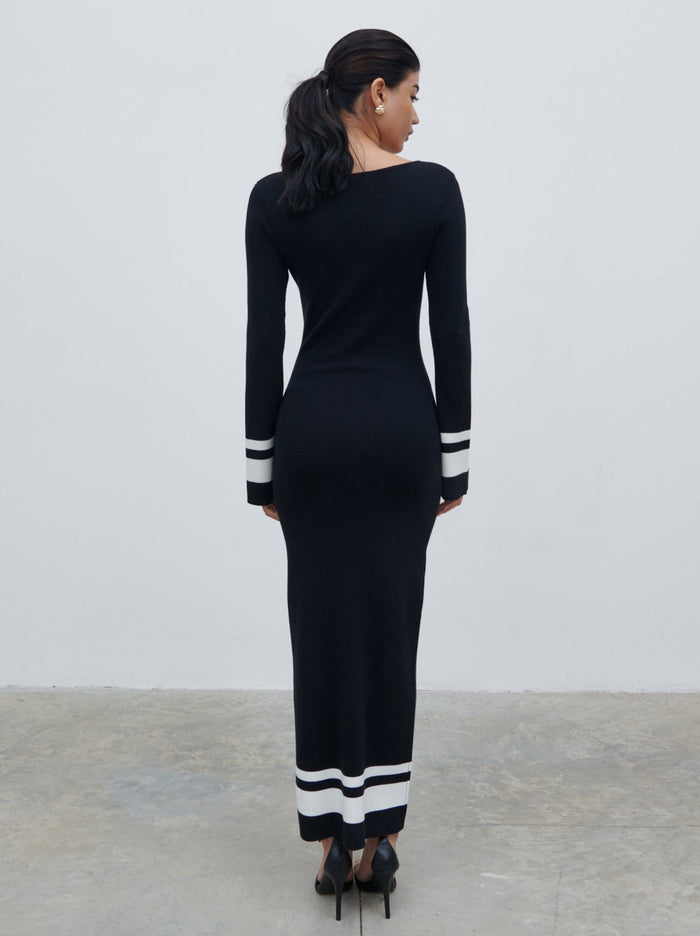 Bianca Is 5'9" & Wears Size UK XS|Milana Midaxi Knit Dress - Black