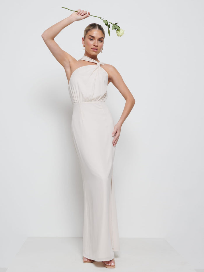 Taylor Is 5'9" & Wears Size UK 8|Milly Chiffon Bridesmaid Dress - Champagne