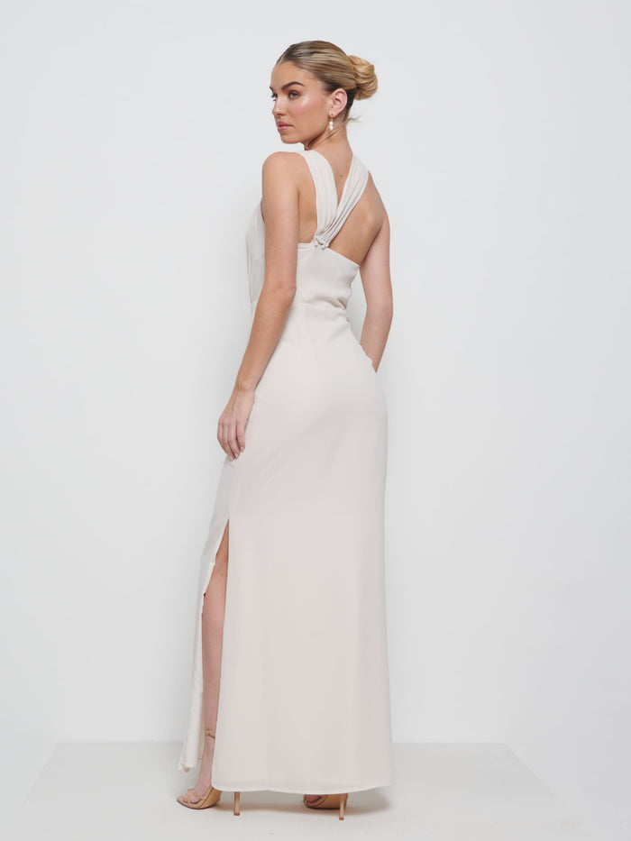 Taylor Is 5'9" & Wears Size UK 8|Milly Chiffon Bridesmaid Dress - Champagne