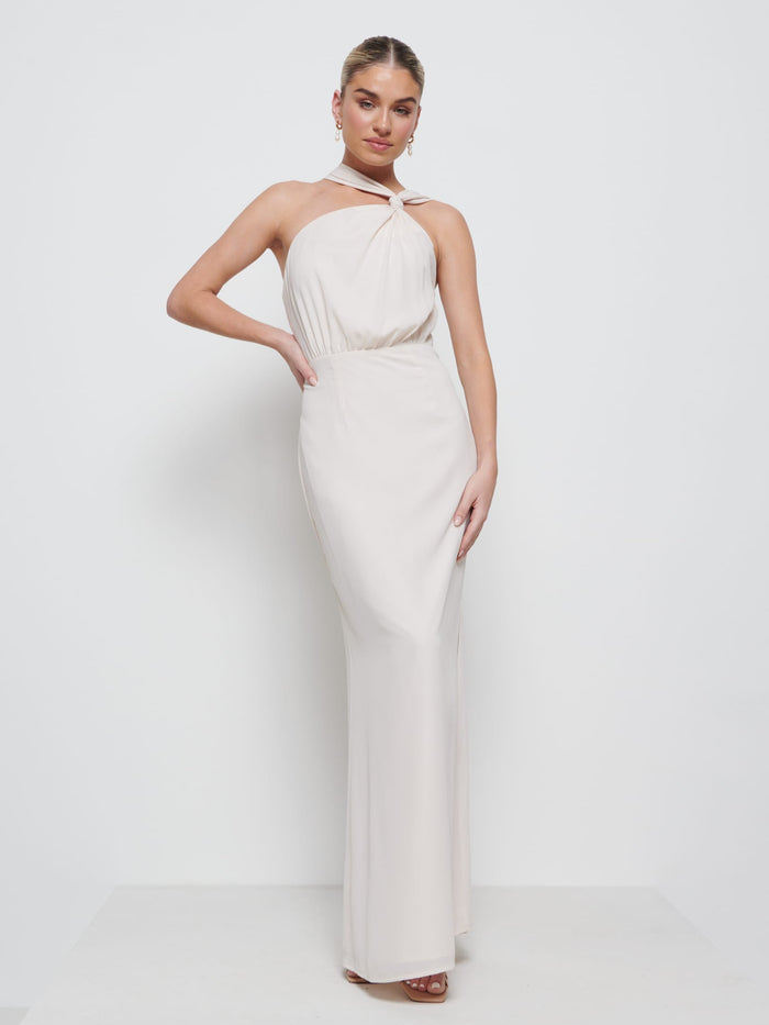 Taylor Is 5'9" & Wears Size UK 8|Milly Chiffon Bridesmaid Dress - Champagne