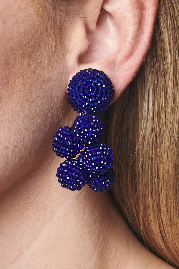 MINI COCONUTS COBALT BLUE GLASS BEADED CLUSTER EARRINGS