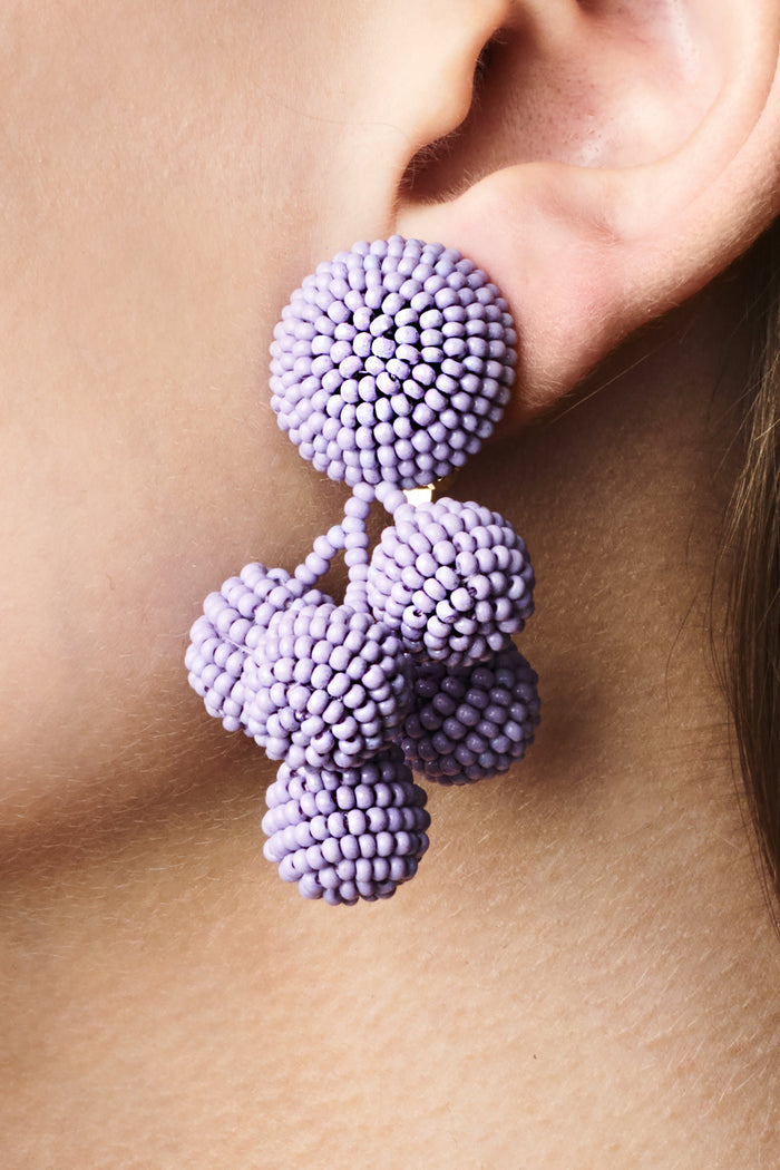 MINI COCONUTS LILAC GLASS BEADED CLUSTER EARRINGS