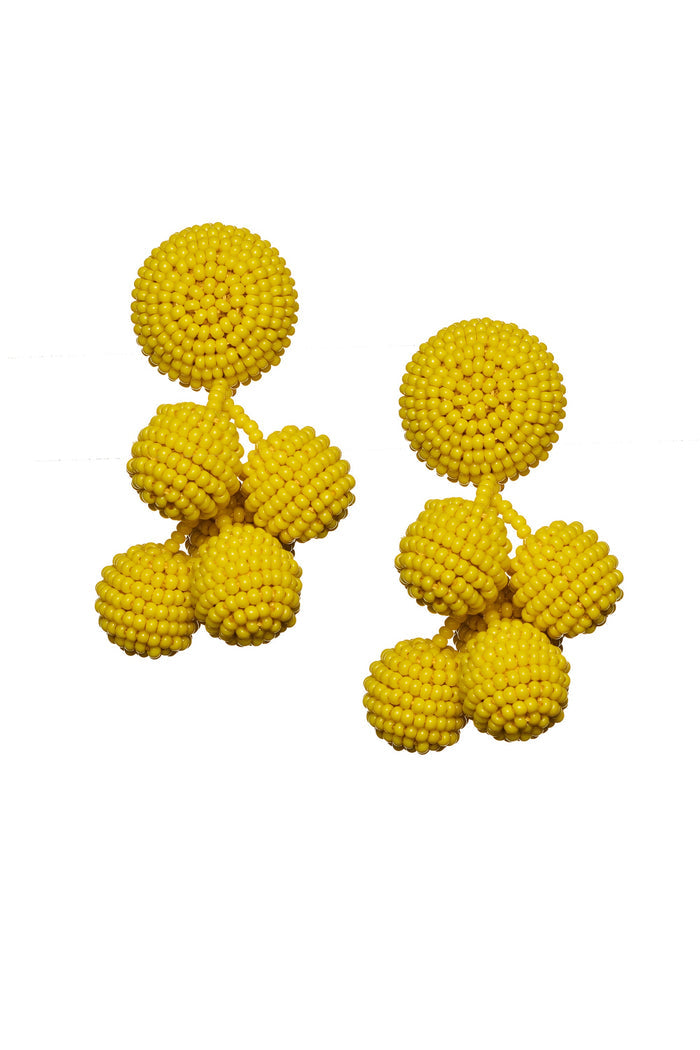 MINI COCONUTS YELLOW GLASS BEADED CLUSTER EARRINGS