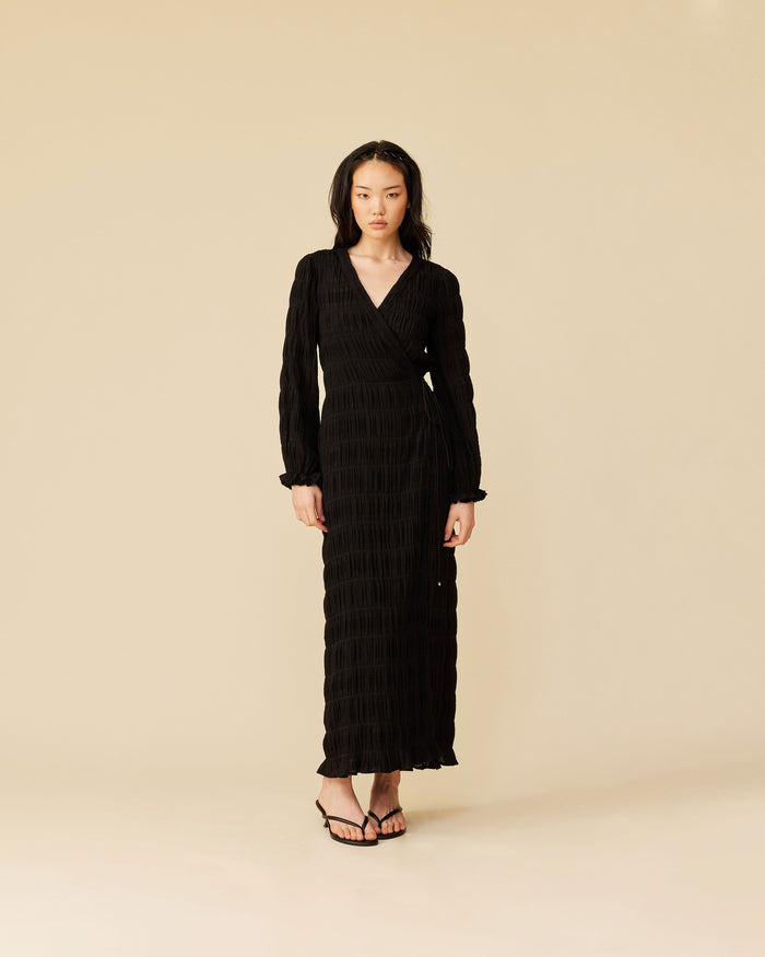 MIRELLA LONGSLEEVE WRAP DRESS BLACK