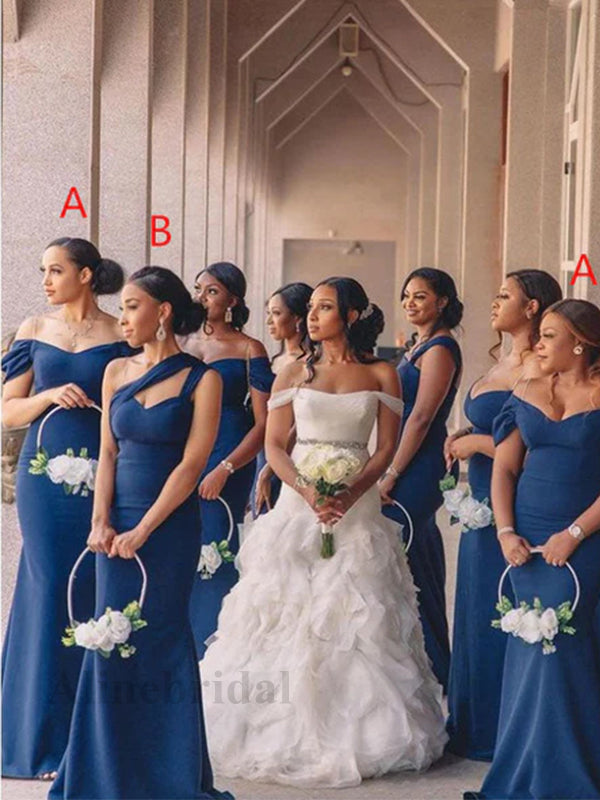 Mismatched Blue  Sweetheart Mermaid Long Jersey Bridesmaid Dress, PD3163