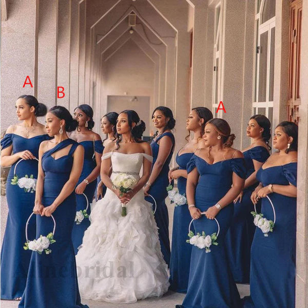 Mismatched Blue  Sweetheart Mermaid Long Jersey Bridesmaid Dress, PD3163