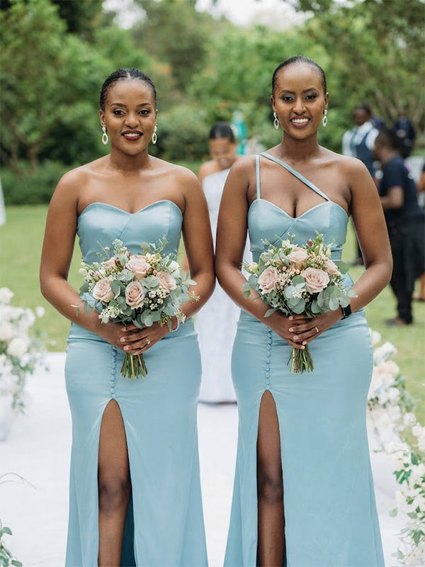 Mismatched Blue Sweetheart Side Slit Mermaid Long Bridesmaid Dress, PD3182