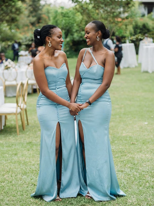Mismatched Blue Sweetheart Side Slit Mermaid Long Bridesmaid Dress, PD3182