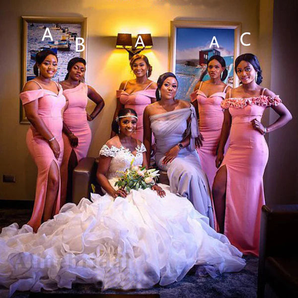 Mismatched Pink Off the Shoulder Mermaid Long Bridesmaid Dress, PD3164