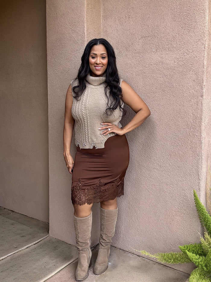 Mocha Whisper Lace Midi Skirt image 1