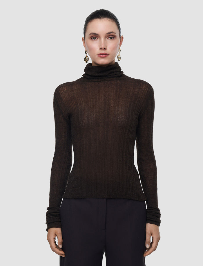 Brown Molony Sheer Wool Rib Jumper - Joseph