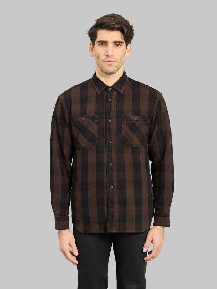 Momotaro MMLS6002 Block Check Shirt Brown fit