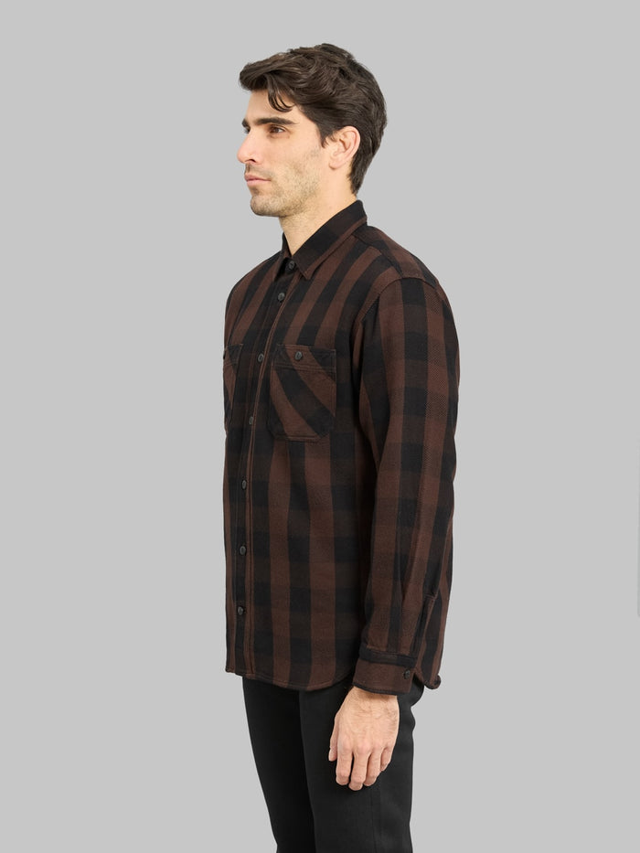 Momotaro MMLS6002 Block Check Shirt Brown side