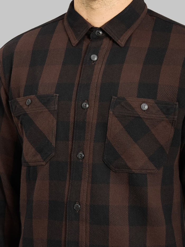 Momotaro MMLS6002 Block Check Shirt Brown chest pockets