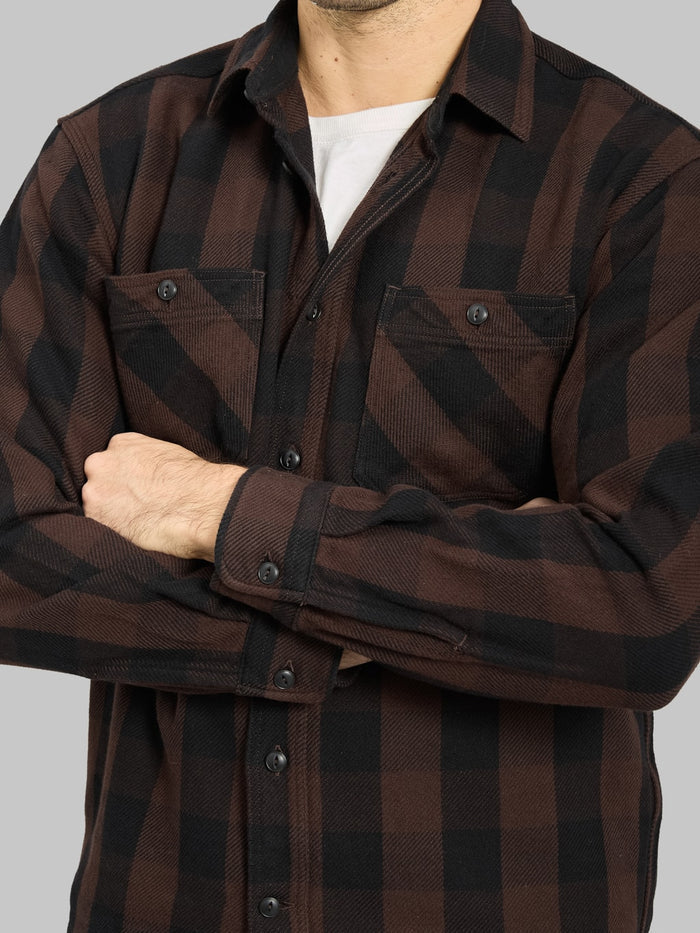 Momotaro MMLS6002 Block Check Shirt Brown sleeves