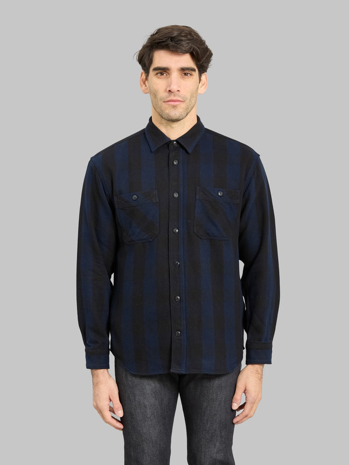 Momotaro Jeans MMLS6002 Block Check Shirt Navy fit