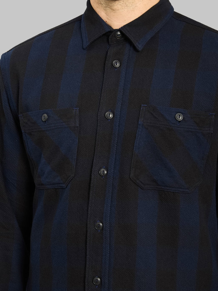 Momotaro Jeans MMLS6002 Block Check Shirt Navy chest pockets