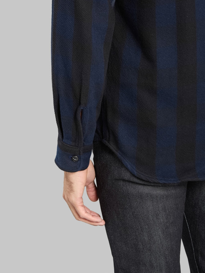Momotaro Jeans MMLS6002 Block Check Shirt Navy sleeve