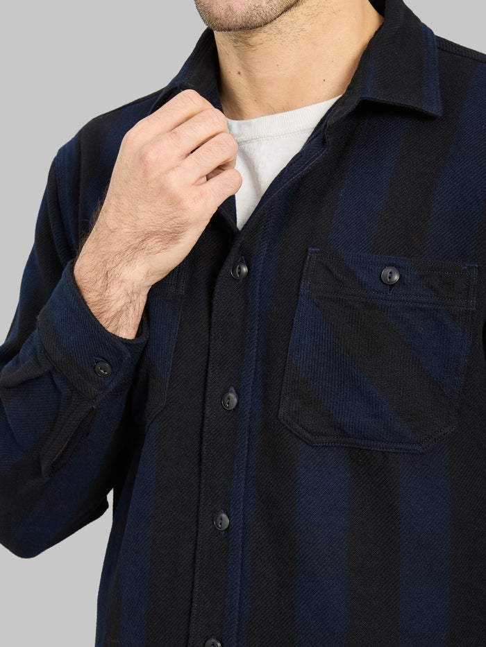 Momotaro Jeans MMLS6002 Block Check Shirt Navy pocket