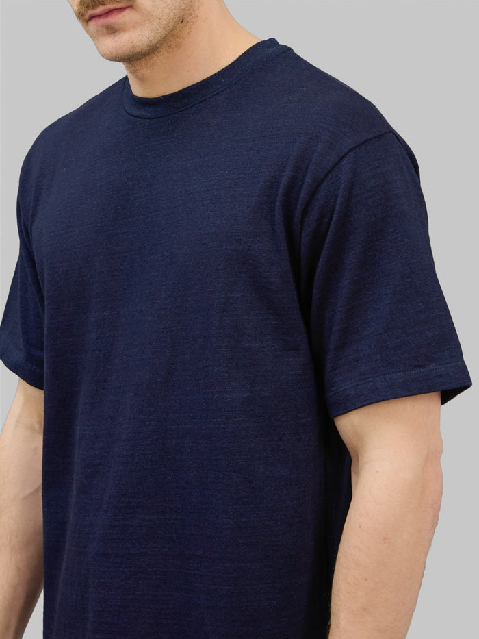 momotaro yarn dyed suvin gold cotton indigo tshirt chest