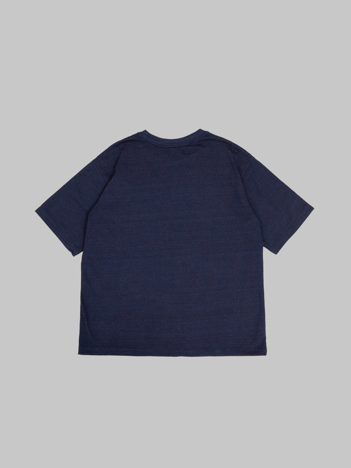 momotaro yarn dyed suvin gold cotton indigo tshirt back