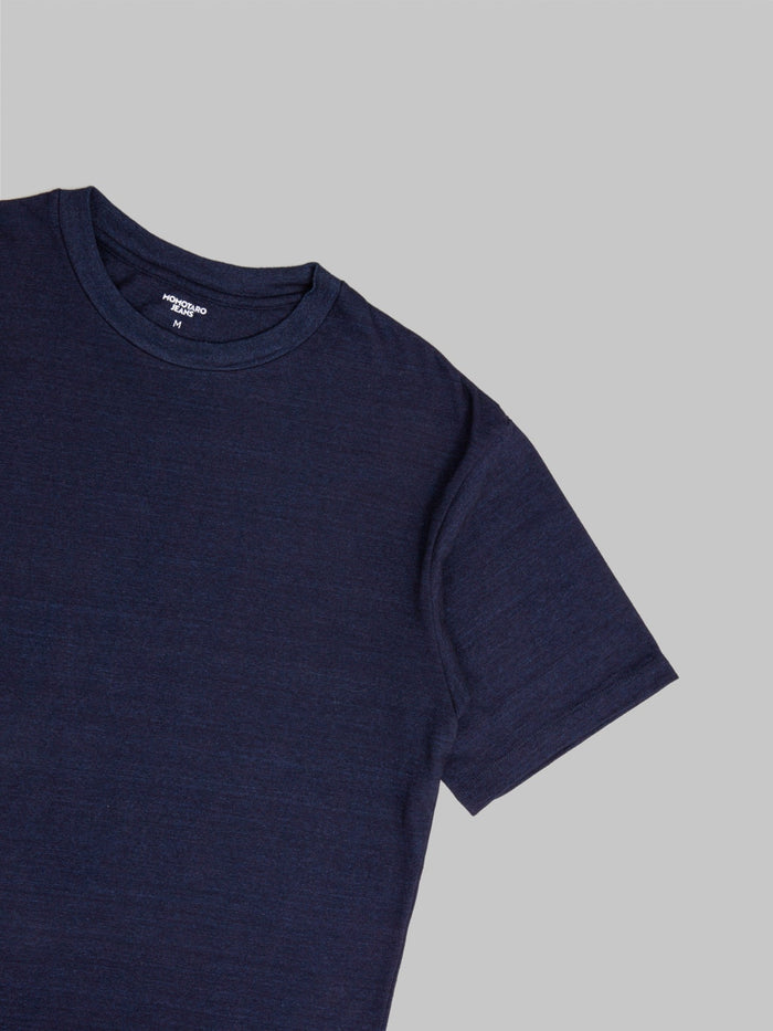 momotaro yarn dyed suvin gold cotton indigo tshirt sleeve