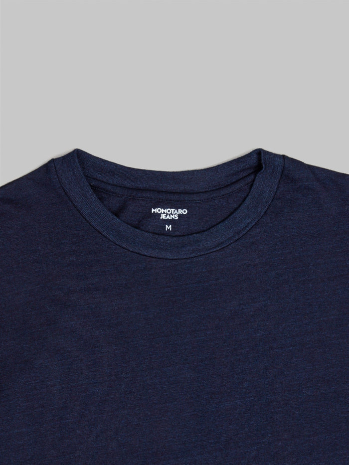 momotaro yarn dyed suvin gold cotton indigo tshirt collar