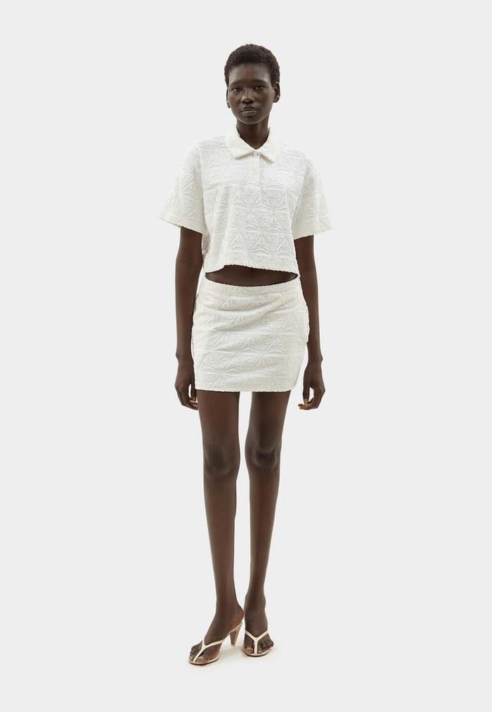 Monogram Plush Cropped Polo Shirt White